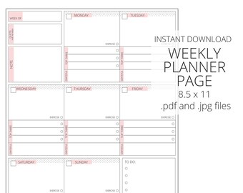 Planner Printable - Weekly Page - Instant Download - 2021 Planner