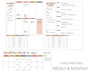 Daily and Monthly Plan Page, Planner Printable Set, Homeschool Plan Pages - Instant Download