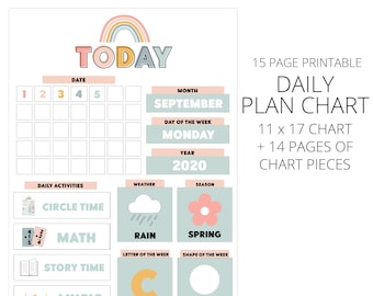 Homeschool Morning Calendar Chart Set, Morning Routine Chart, Circle Time Chart 11x17 - Instant Download
