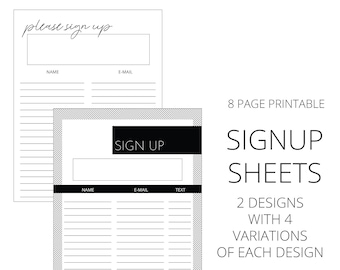 Sign Up Sheet, Modern Sign Up Forms, Sign Up Printable