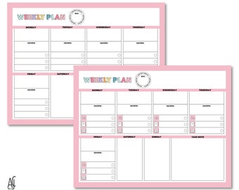 Weekly Plan Page - Student Planner - Parent Plan Page - Back to School