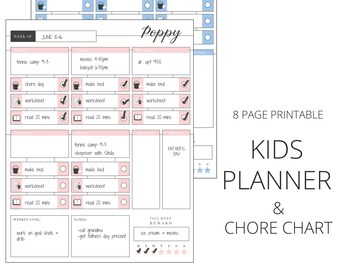 Kids Chore Chart Printable, Planner Printable, Kids Organizer
