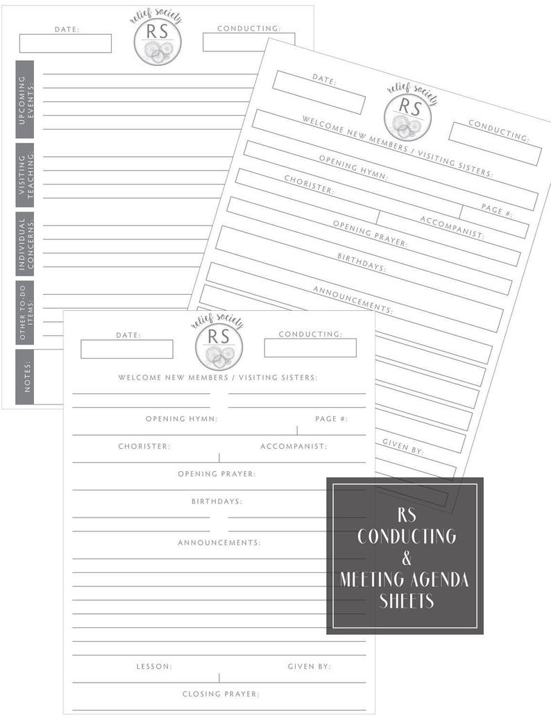 Relief Society Presidency Kit: Binder Covers, Conducting Sheet, Meeting Agenda Colorful image 3