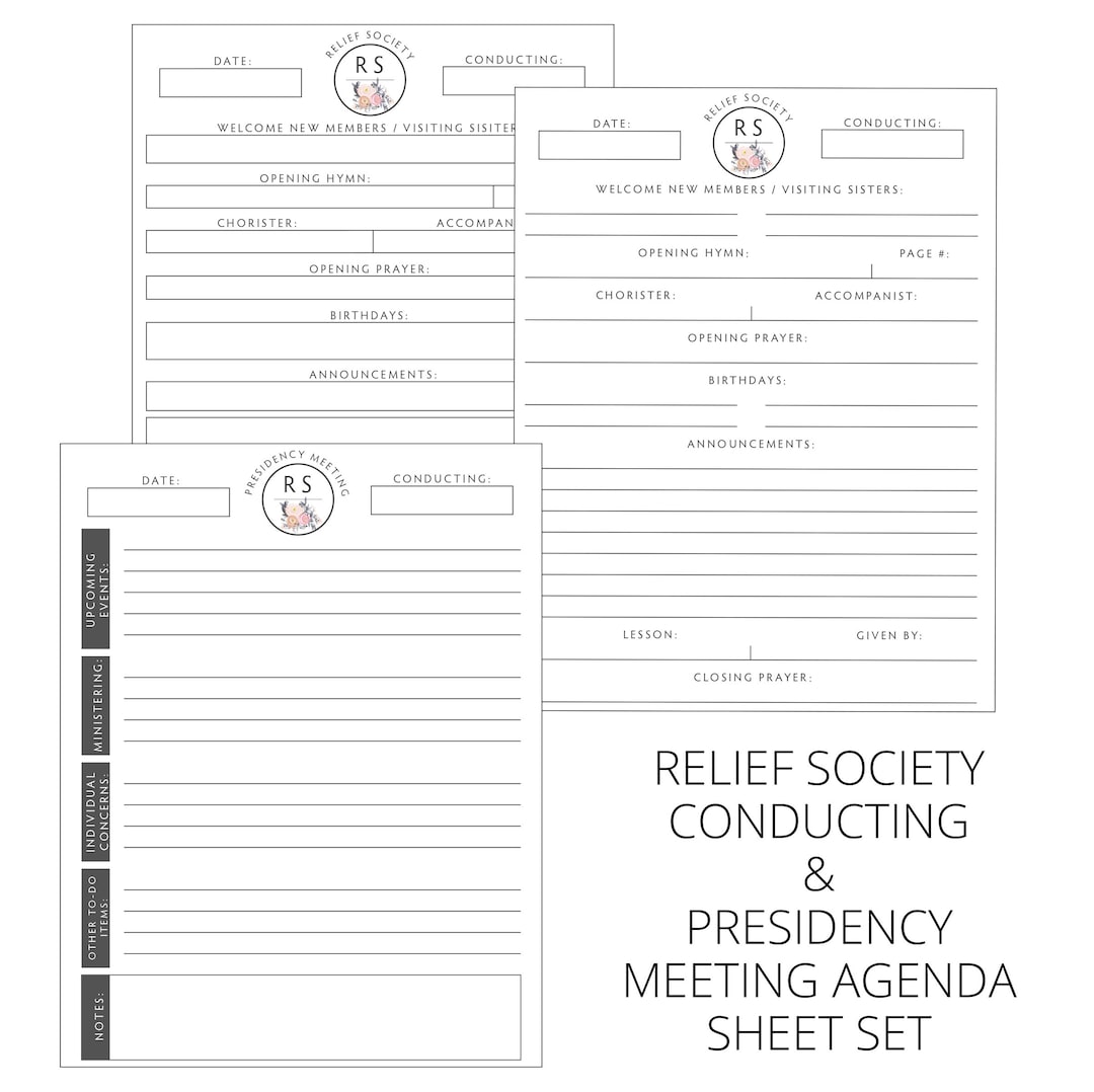 Relief Society Presidency Kit: Binder Covers, Conducting Sheet, Meeting ...