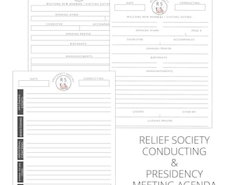 Relief Society Presidency Kit: Binder Covers, Conducting Sheet, Meeting Agenda