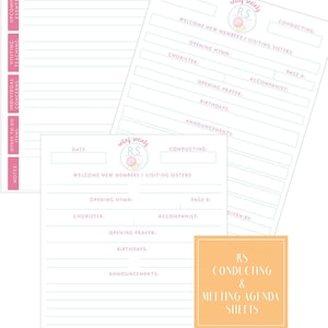 Relief Society Presidency Kit: Binder Covers, Conducting Sheet, Meeting Agenda Colorful image 2