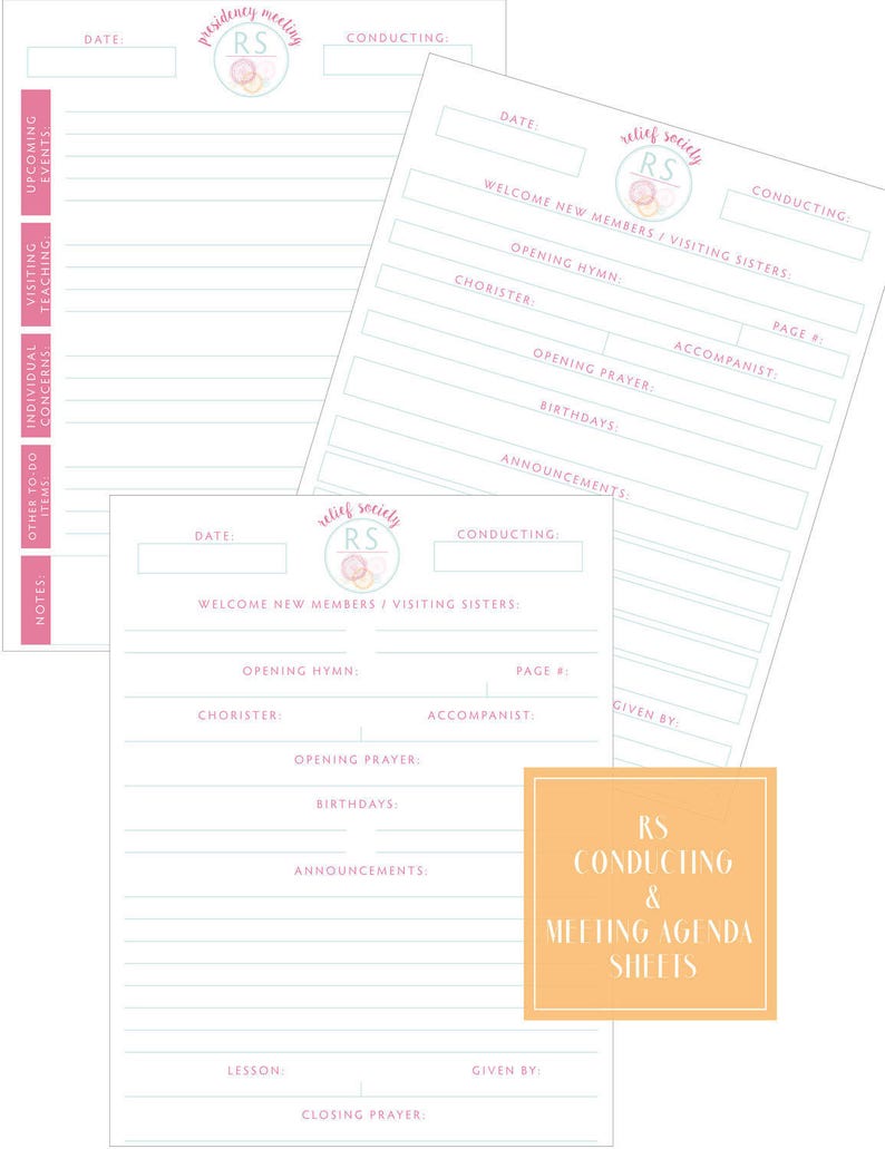 Relief Society Presidency Kit: Binder Covers, Conducting Sheet, Meeting Agenda Colorful image 2