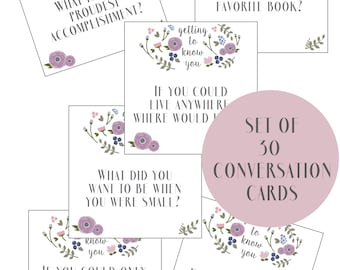 Conversation Cards - Party Game - Party Decor - Activity Idea - Instant Download Party Printable - Dinner Party Printable - Purple & Navy