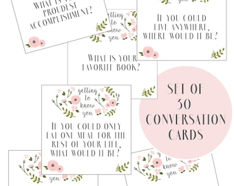 Conversation Cards - Party Game - Party Decor - Activity Idea - Instant Download Party Printable - Dinner Party Printable - Pink & Green