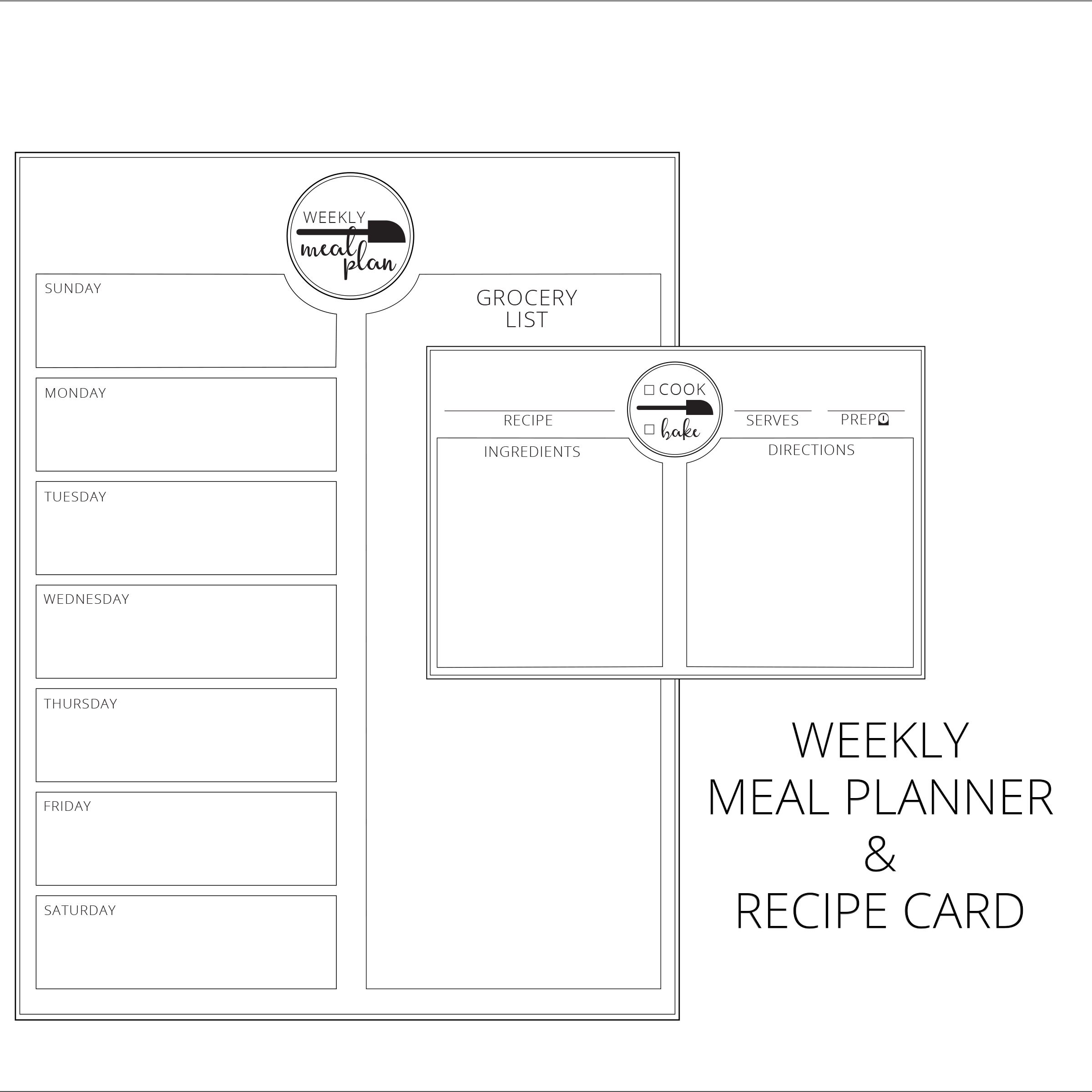 Recipe Card and Weekly Meal Plan Kitchen Set -- Kitchen Organization ...