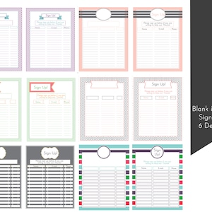 Sign up Sheets 6 Designs Filled and Unfilled With Editable Text Boxes ...