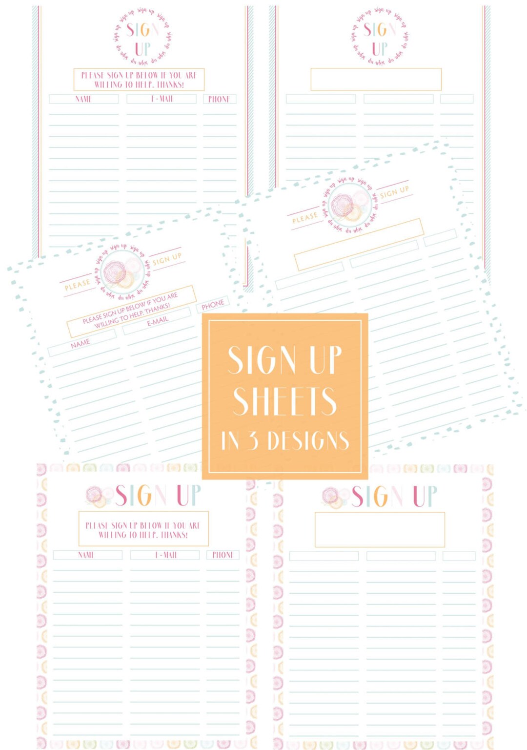 Sign up Sheets 3 Designs Filled & Unfilled With Editable Text Boxes ...