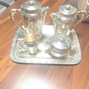 Silver Plated Set/ Coffee Tea Set Art Deco Style Bernard Rice Patricia Silver Plated  Service set of 5 pieces