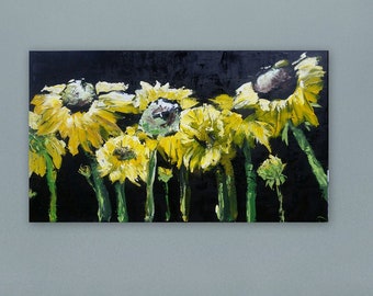 XL Sunflower painting, black and yellow art, wall art, home decor, huge abstract painting,marcy chapman original painting, huge paintings