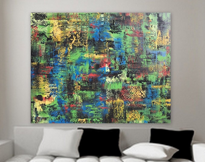 XL, 4 ft x 5 ft Large Original abstract paintingbrightly colorder, pop huge abstract painting custom painting Marcy Chapman