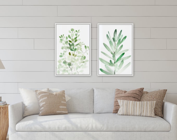 Large green botanical living room art by Marcy Chapman, original print from the artist, farmhouse wall art decor, paper print,