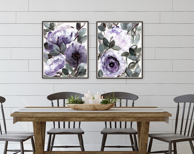 Botanical, floral farmhouse prints by Marcy Chapman, original prints by the artist, mixed media painting, floral wall art modern farmhouse