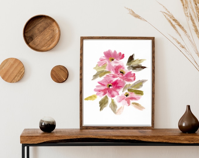 Pretty floral farmhouse print pink flower wall art by Marcy Chapman