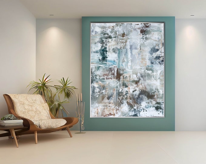 Huge, original abstract painting by Marcy Chapman. ready to ship, rolled canvas, blue green white rusty orange