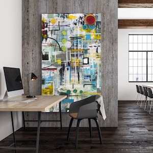 Original, Large, acrylic, geometric painting, canvas wall art, by Marcy Chapman 3 feet x 5feet, extra large, custom, commissioned art