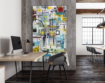 Original, Large, acrylic, geometric painting, canvas wall art, by Marcy Chapman 3 feet x 5feet, extra large, custom, commissioned art