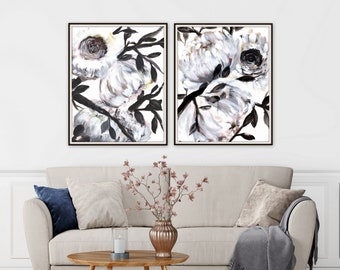Botanical, floral farmhouse prints by Marcy Chapman, original prints by the artist, mixed media painting, floral wall art modern farmhouse
