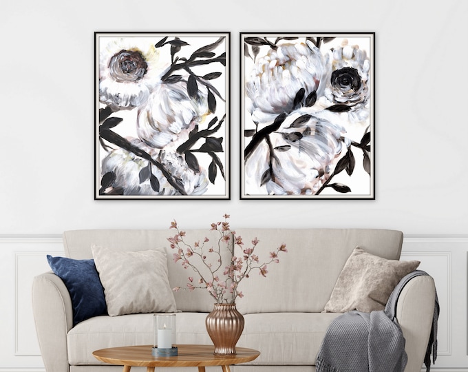 Botanical, floral farmhouse prints by Marcy Chapman, original prints by the artist, mixed media painting, floral wall art modern farmhouse