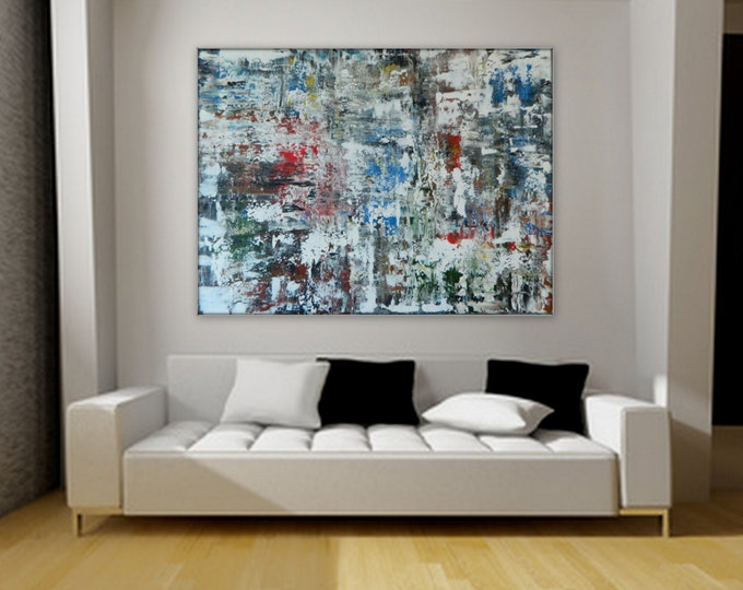 XL Original Abstract painting by Marcy Chapman  40" x 30" large artwork huge wall art wall decore blue red green white