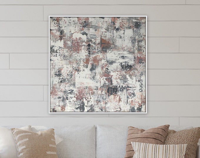 Pink and gray abstract textured canvas painting by Marcy Chapman 36 x 36 ready to hang