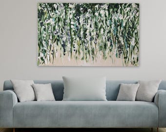 Beautiful Large hanging flowers Original painting acrylic painting wall art 48" x 30" acrylic painting, original art modern farmhouse art