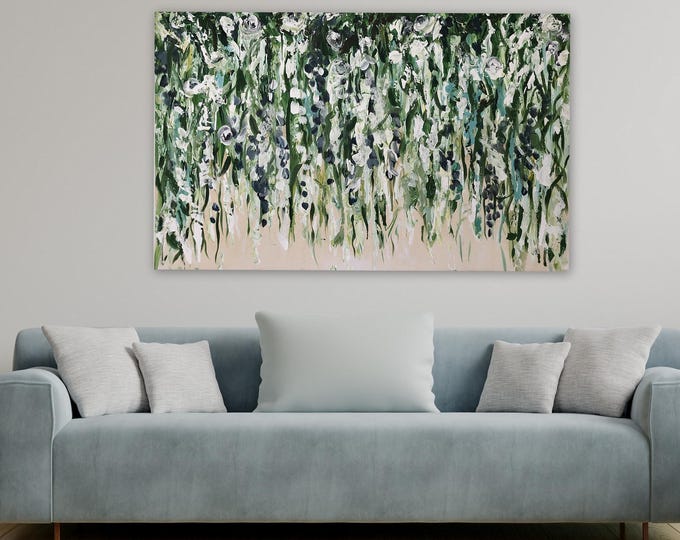 Beautiful Large hanging flowers Original painting acrylic painting wall art 48" x 30" acrylic painting, original art modern farmhouse art