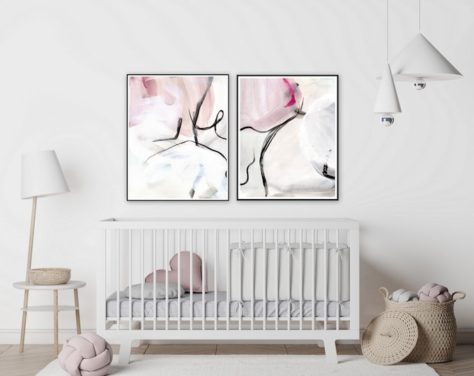 Modern Pink gray nursery , living room wall art print pink farmhouse nursery prints  Marcy Chapman, abstract wall art modern