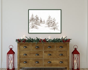 Ivory/ Cream Neutral Christmas giclee print on paper, Pretty Christams, farmhouse decor, wall art for winter ready to frame, rolled art