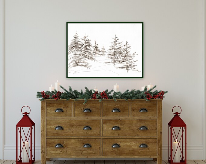 Ivory/ Cream Neutral Christmas giclee print on paper, Pretty Christams, farmhouse decor, wall art for winter ready to frame, rolled art
