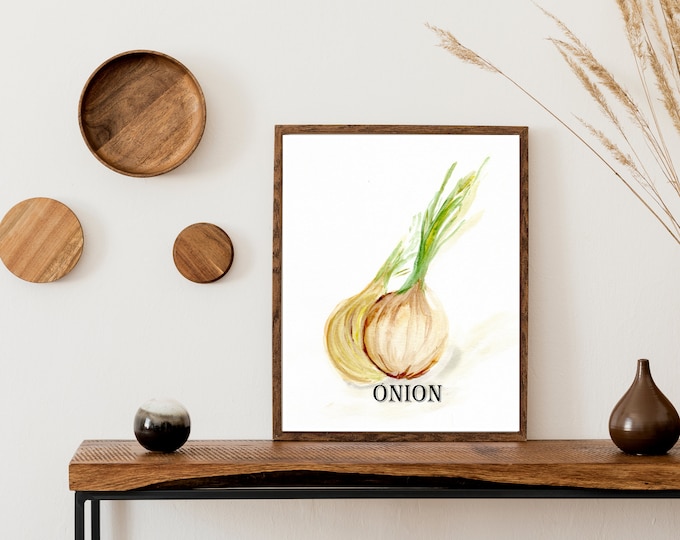 Onion watercolor painting, print from the artist signed print for kitchen decor, vegetable print, farmhouse decor