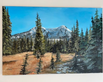 Commissioned painting, landscape of your choice, original painting, acrylic on canvas, Mt Ranier, Washington state