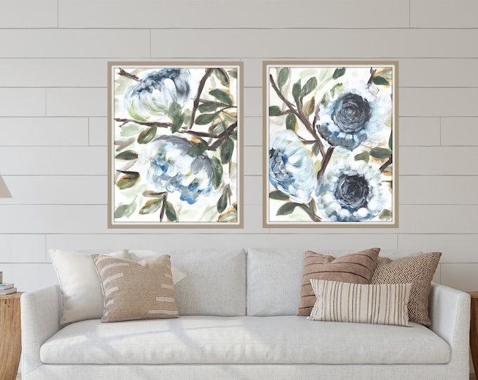 Botanical, floral farmhouse prints by Marcy Chapman, original prints by the artist, mixed media painting, floral wall art modern farmhouse