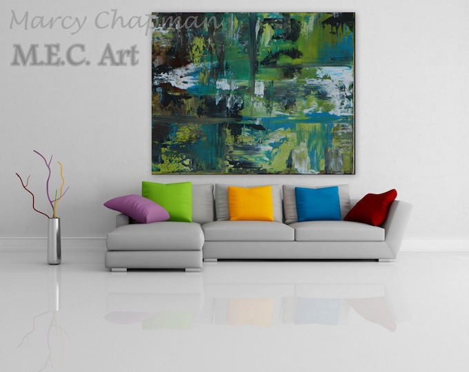 green bue turquoise large abstract painting original artwork on canvas custom order gerhard richter style xl painting large modern art