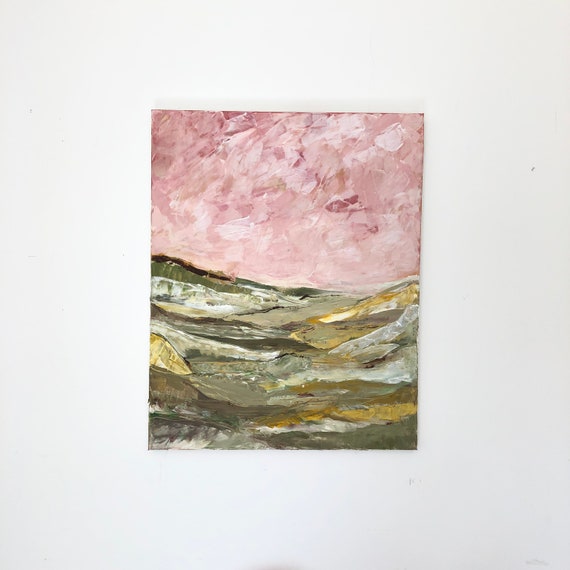 Pink landscape art, ready to hang, original painting, not a sample