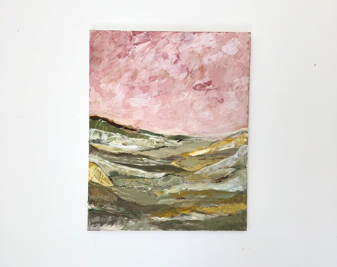 Pink landscape art, ready to hang, original painting, not a sample