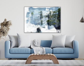 Minimal, modern Huge Original abstract minimal blue and black charcoal painting by Marcy Chapman. Custom order, Sold