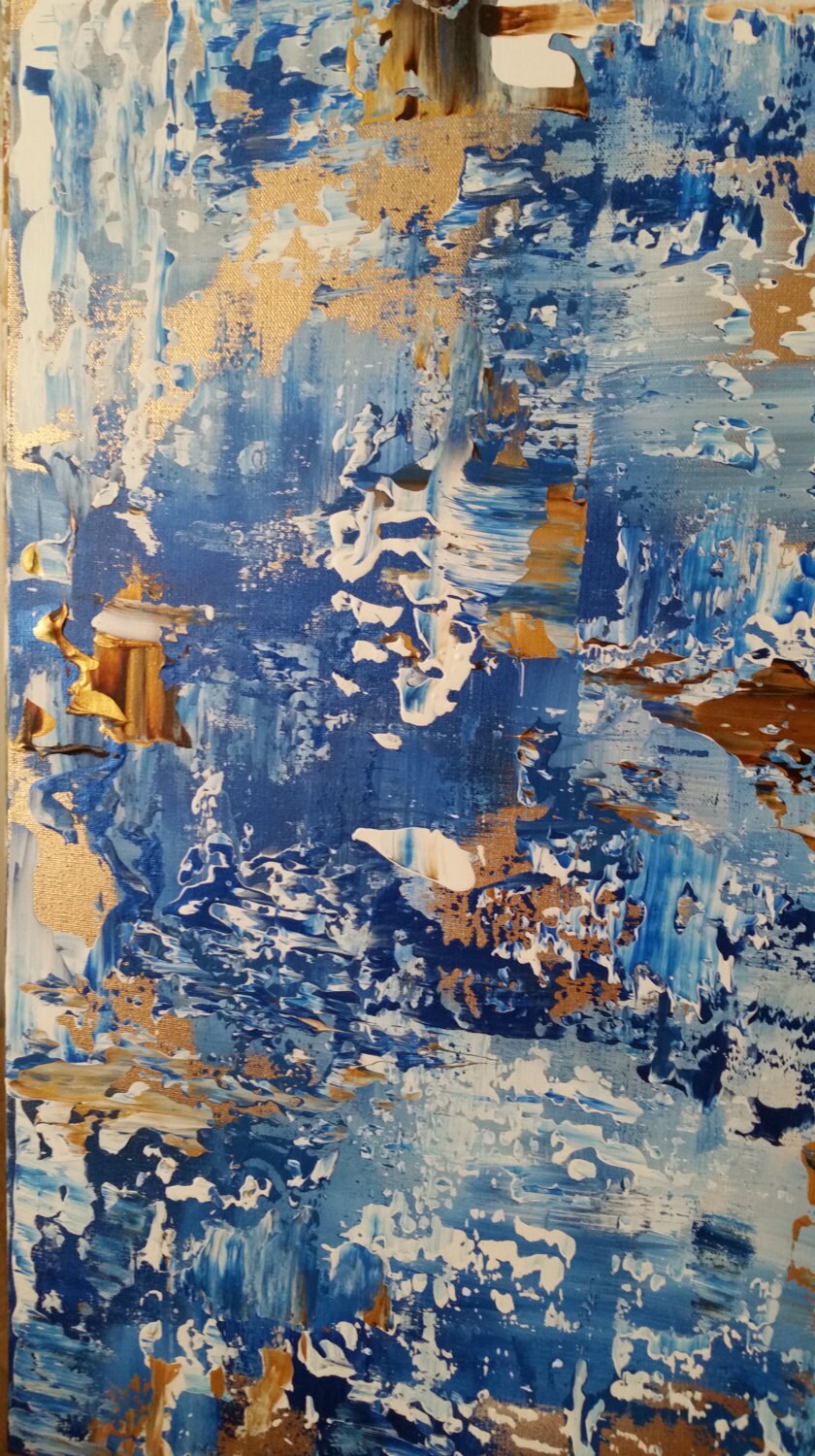 Large Abstract blue painting blue and gold art by MArcy Chapman modern