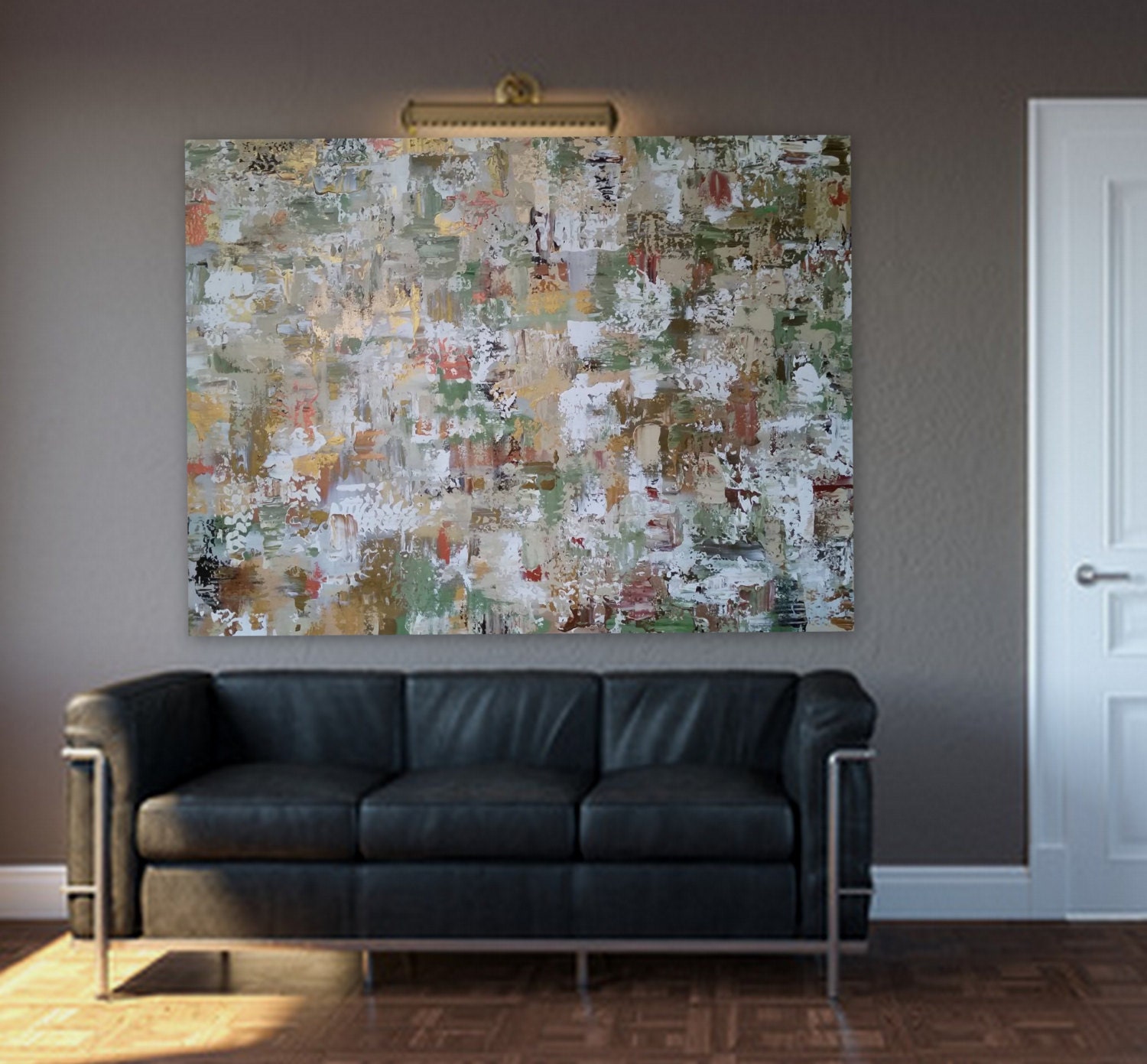 Xl Large Abstract Painting 48 X 36 Gold Brass Copper Sage Green Xl Large Abstract Painting 48 X 36 Gold Brass Copper Sage Green Cream Color White Ready To Hang On 1 5 Deep Gallery Wrapped Wood Frame