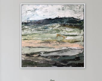 Large 36 x 36 Acrylic landscape paintings, contemporary modern original farmhouse wall art Marcy Chapman Stretched canvas wall art