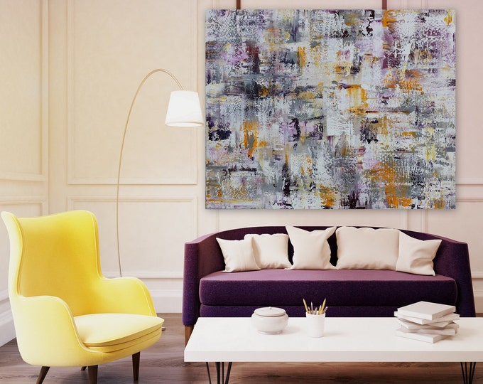 ORIGINAL xl abstract wall art by  Marcy Chapman large modern painting gallery wrapped purple and white origal artwork wall art large