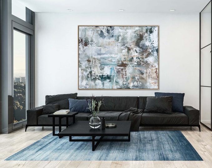 Huge, original abstract painting by Marcy Chapman. ready to ship, rolled canvas, blue green white rusty orange