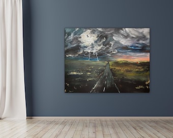 Huge Original Landscape painting " Love Like Thunder" acrylic unstreched art by Marcy Chapman canvas painting oversized large, lightning