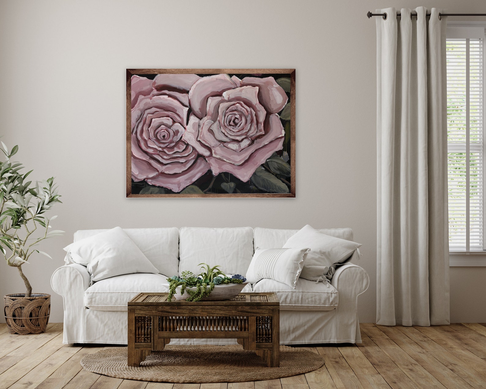 Large Acrylic Rose Painting, Soft Pink Floral Wall Art Unstretched ...