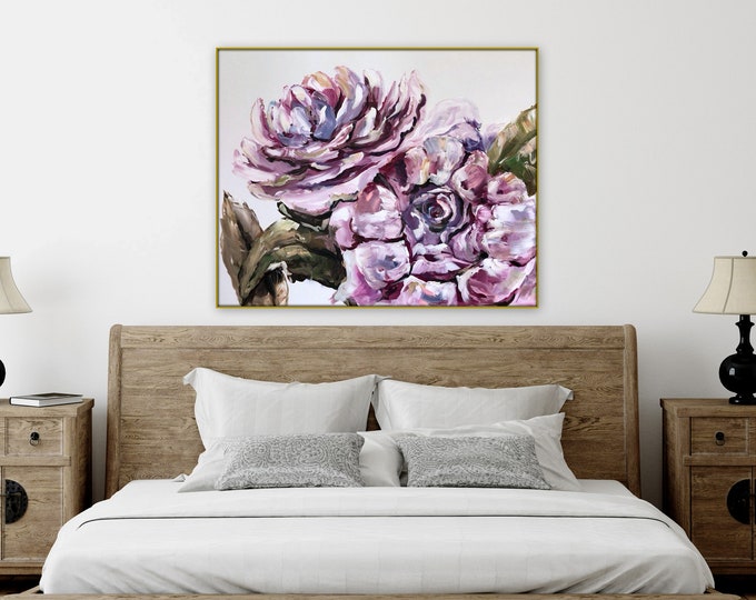 Huge floral painting, floral wall art, for living room,  kitchen, bedroom, original large painting, anniversary gift, wedding,peonies, roses