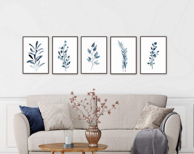 Blue botanical watercolor paintings, giclee prints, farmhouse prints, not digital download, modern farmhouse wall rt